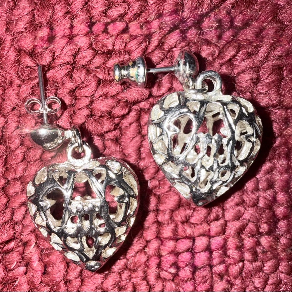 Vintage 925 Sterling Silver Bubble Heart Earrings